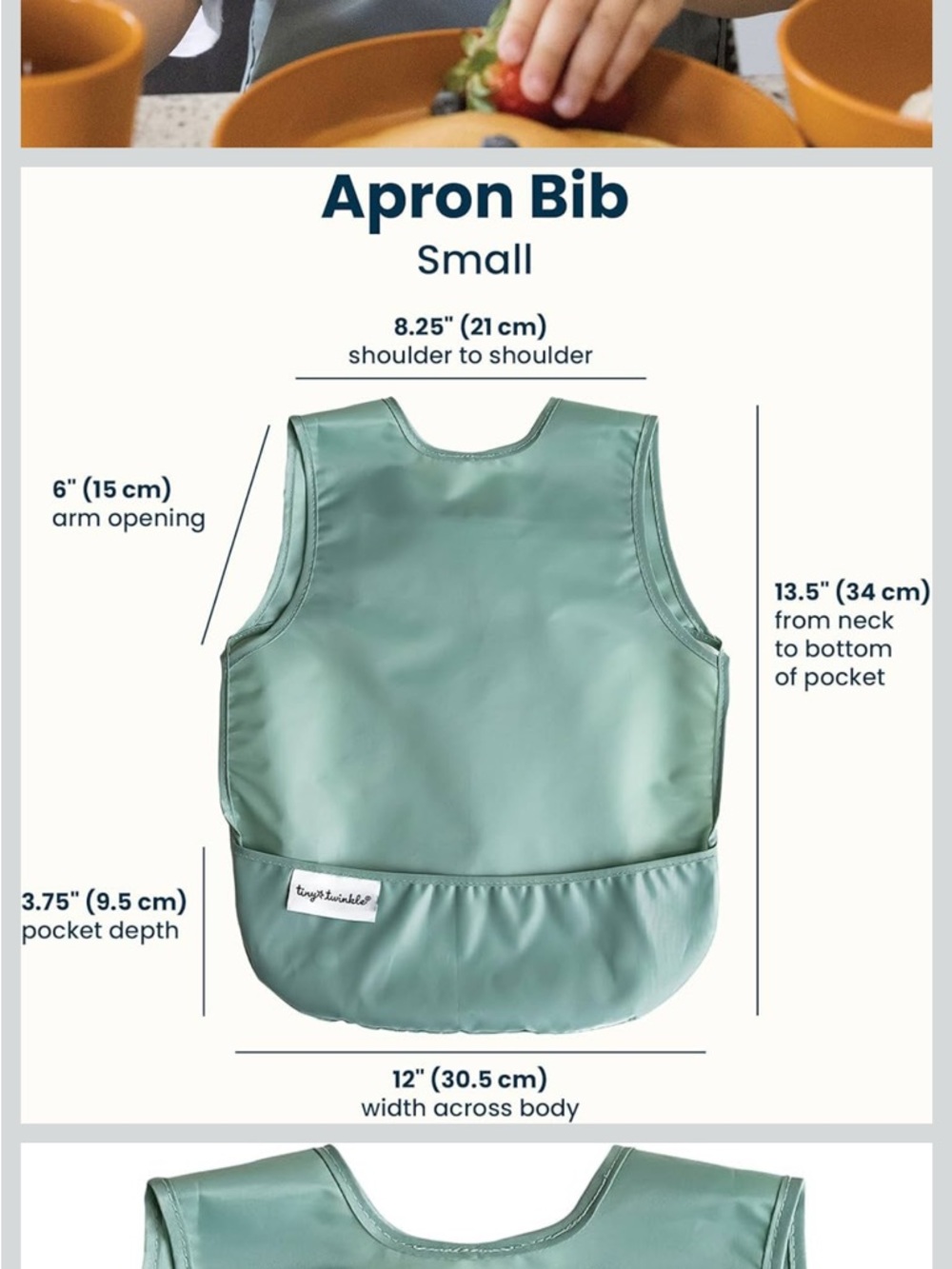 Tiny Twinkle Small Mess-Proof Apron Bib - Dark Green (Sage) - Picture 2 of 5